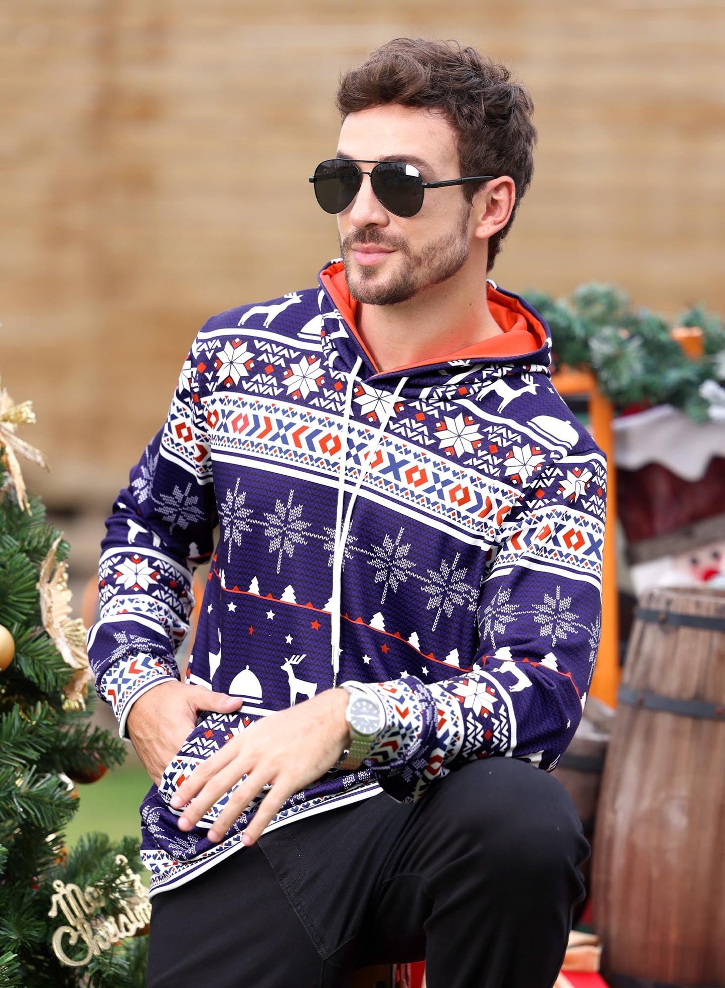Arvilhill Mens Ugly Christmas Hoodies Adult 3D Graphic Print Holiday Jumper Tacky Funny Reindeer Sweatshirts Adult L