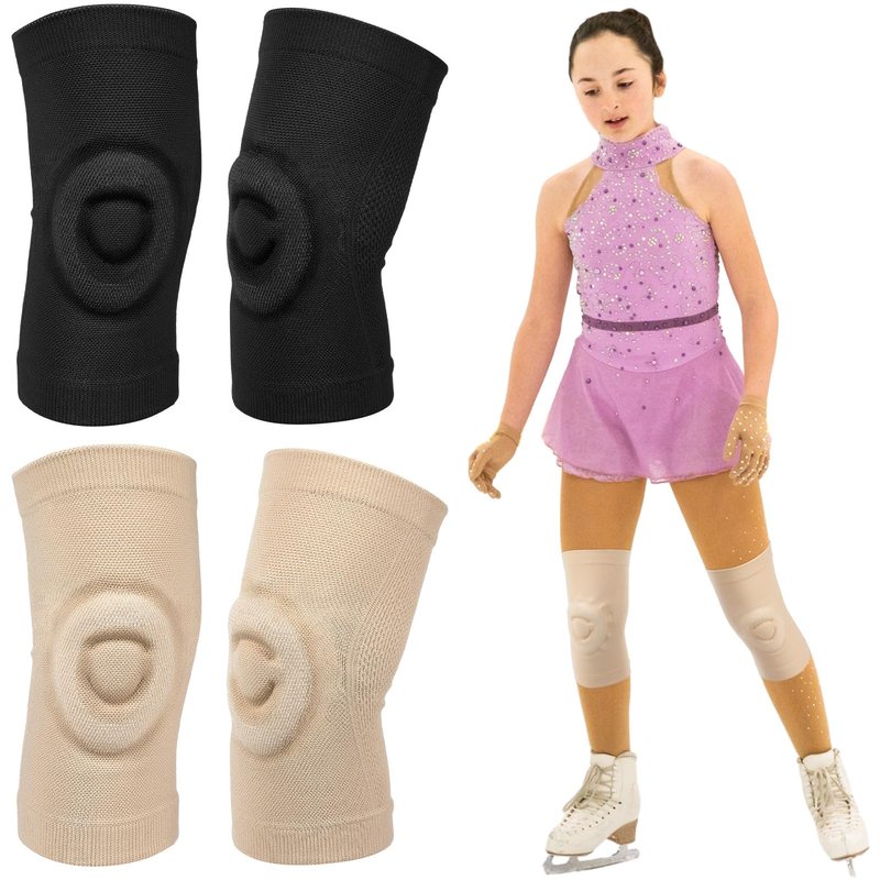 Shappy 2 Pair Figure Ice Skating Knee Pads Gel Dance Knee Pads Cushion and Support Breathable Material for Dancing Skating Women Girl Men(Small,Beige and Black)