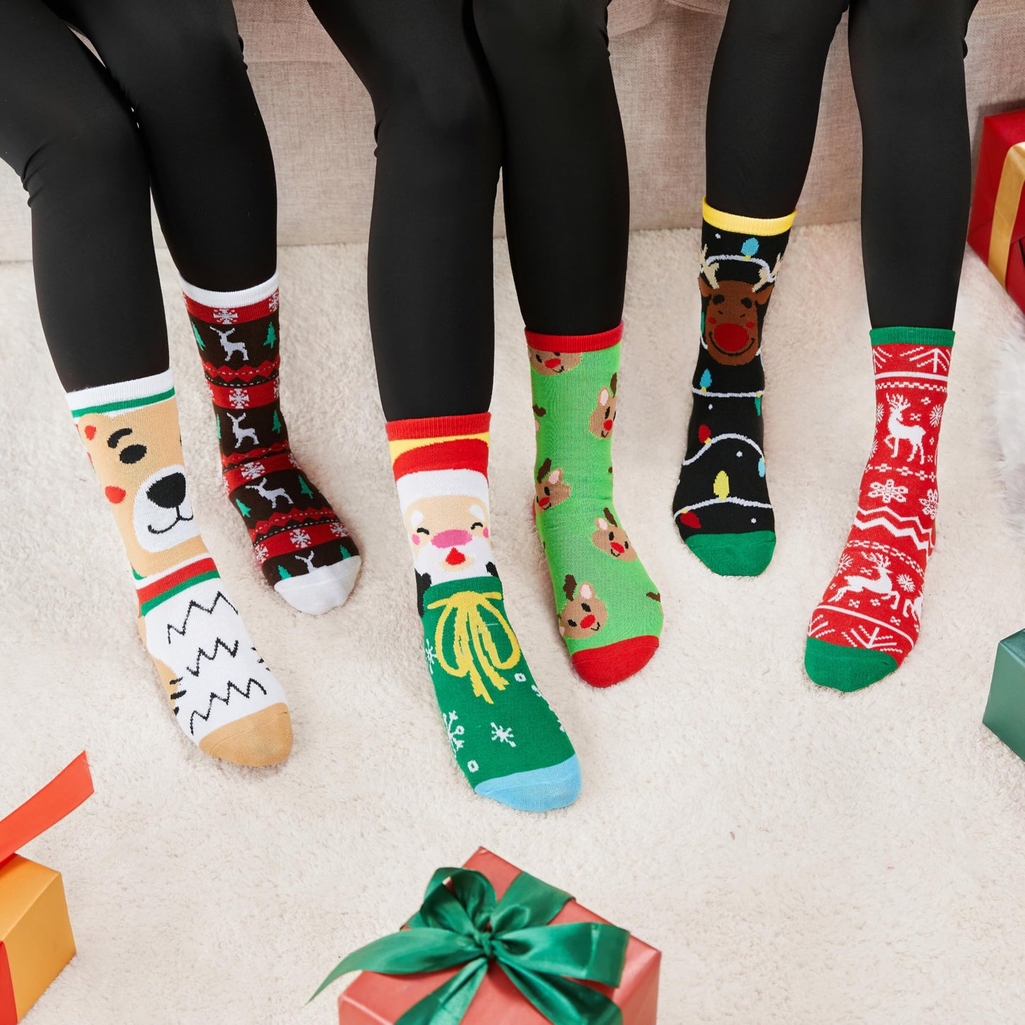 Giggling Getup 6 PCS Winter Christmas Socks for Women Men, Warm Soft Novelty Crew Socks for Women Holiday, Birthday Gift, Christmas Party Gifts for Xmas