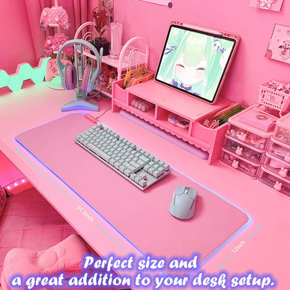 JMIYAV Pink RGB Gaming Mouse Pad 31.5x12 Inch PC XL Large Extended Glowing Led Light Up Desk Pad Non-Slip Rubber Base Computer Cute Mousepad Mat Desk Accessories Gaming Setup 31.5x12 Inch