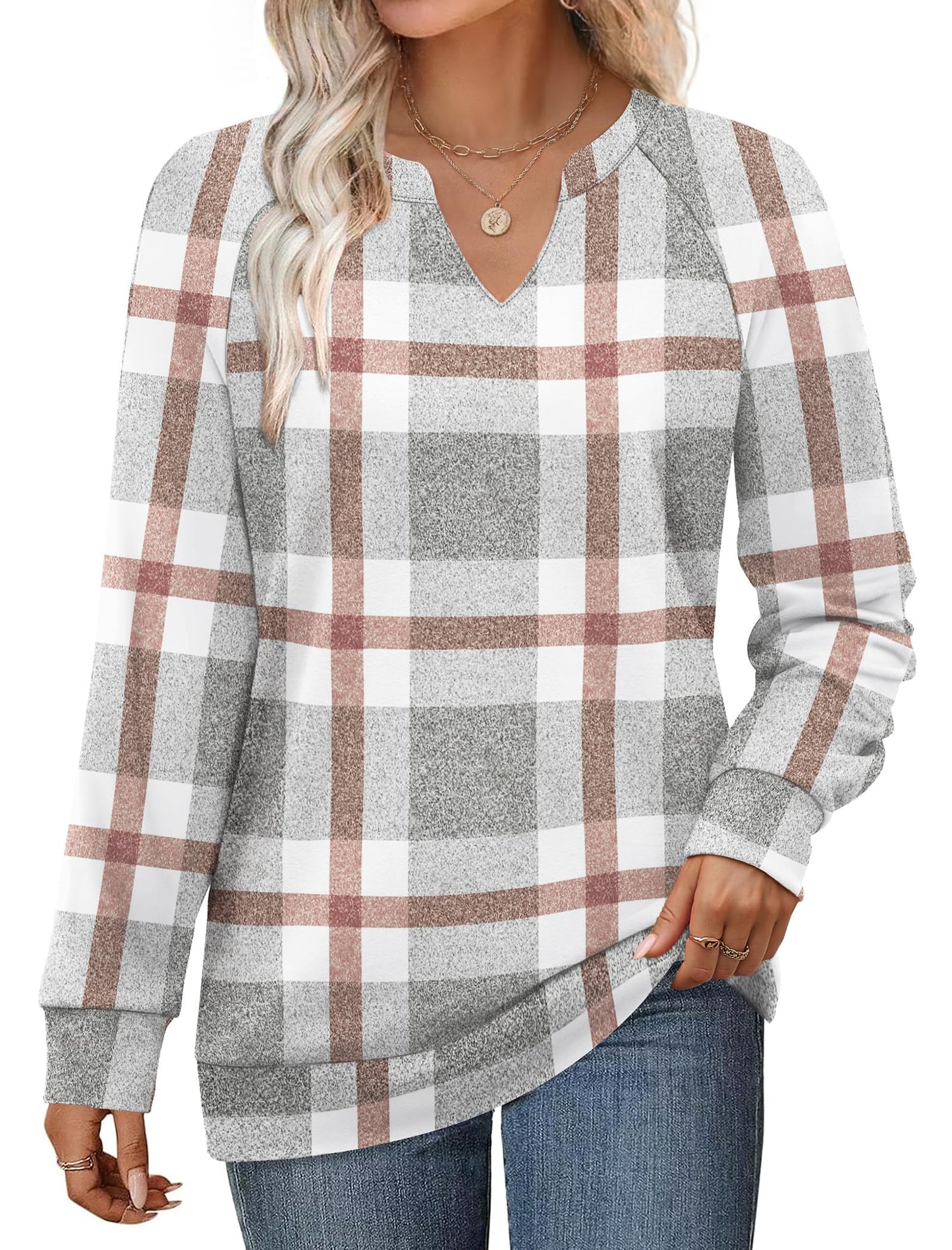 SAMPEEL Sweatshirts for Women V Neck Long Sleeve Shirts Lightweight Sweaters Fall Fashion Tops Outfits 2025