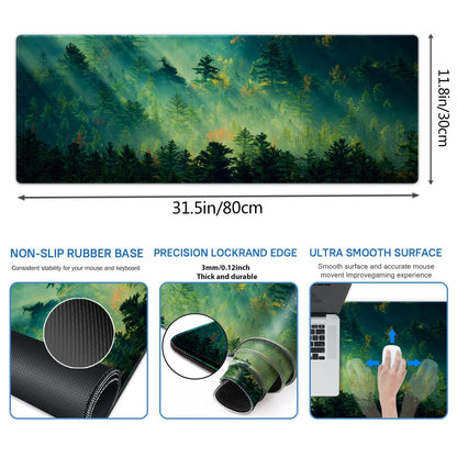 Galdas Mouse Pad,Office Desk Mat Large Gaming Keyboard Pad Durable Stitched Edges Washable Smooth Surface Control & Accuracy Extended Computer Mouse Mat (31.5X11.8In)-Green Forest…