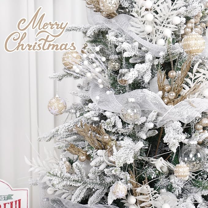 Super Holiday Christmas Ball Ornaments, 33PCS Champagne Clear Shatterproof Plastic Foam Ornaments Set for Hanging Xmas Tree Holiday Thanksgiving Party Decor.