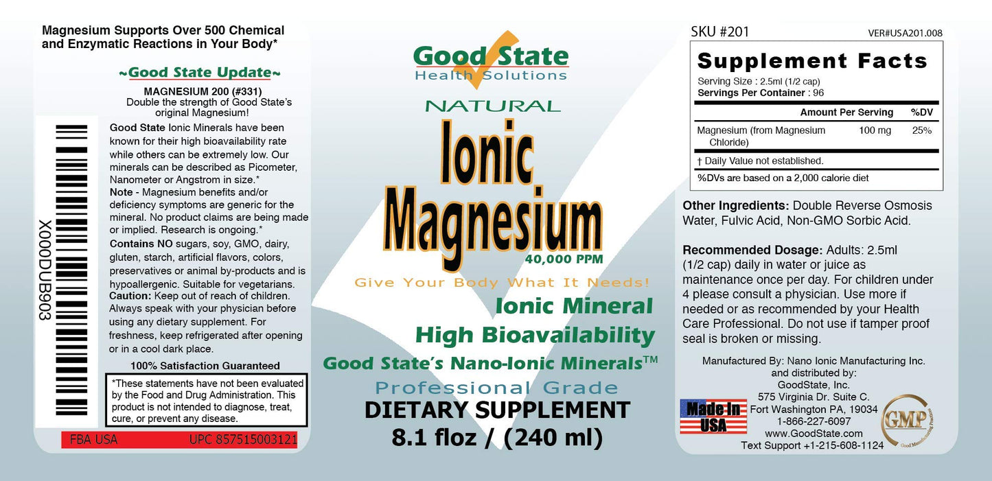 Good State | Liquid Ionic Magnesium | Dietary Supplement | Great for Digestive System | 96 Servings | 8 Fl oz Bottle