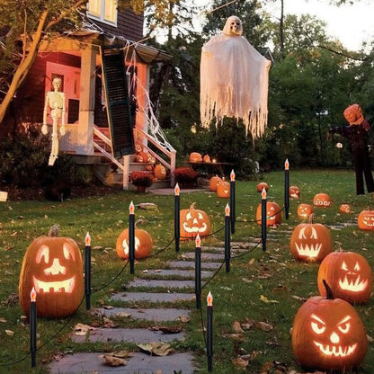 Halloween Pathway Lights Outdoor, 19.5Ft Halloween Pathway Marker String Lights with 10 C18 Flicker Flame Black Candles Stakes Lights Plug in Walkway Light for Lawn Garden Sidewalk Driveway