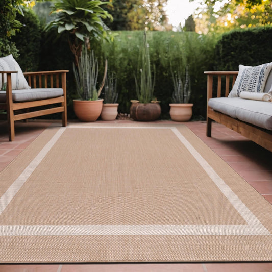 Luul Home Bordered Outdoor Rug 8x10 Washable Outside Carpet for Indoor Patio Porch Waterproof Easy Cleaning Non Shedding Area Rugs Beige 8 x 10