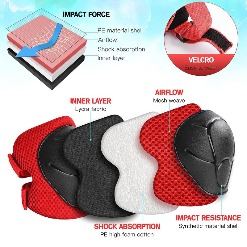 Wemfg Kids Protective Gear Set Knee Pads for Kids 7-13 Years Toddler Knee and Elbow Pads with Wrist Guards 3 in 1 for Skating Cycling Bike Rollerblading Scooter(Red)