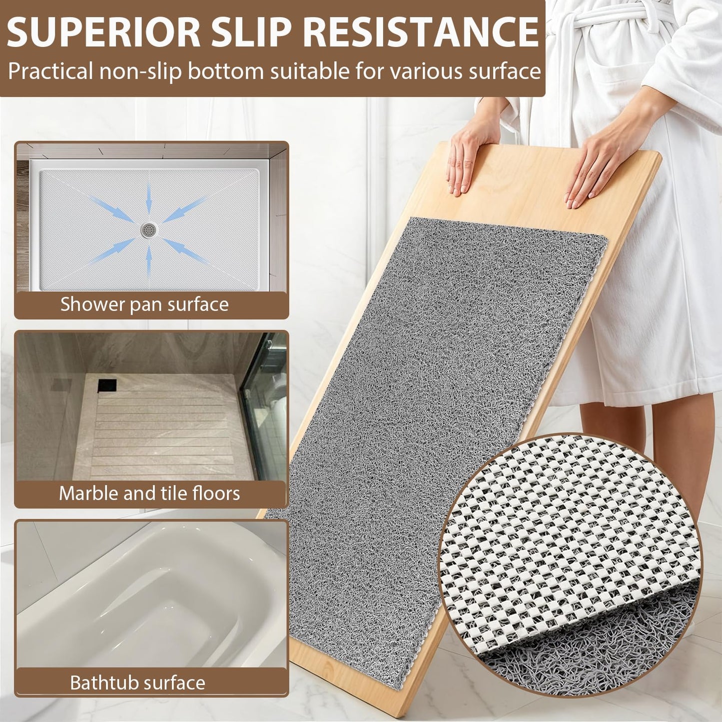 Shower Mat Non Slip: 35.4 x 23.6 Inch Extra Large Shower Mats for Inside Shower with Drain Hole - Soft PVC Loofah Anti Slip Shower Stall Mat for Walk-in Shower and Bathroom, Quick Drying