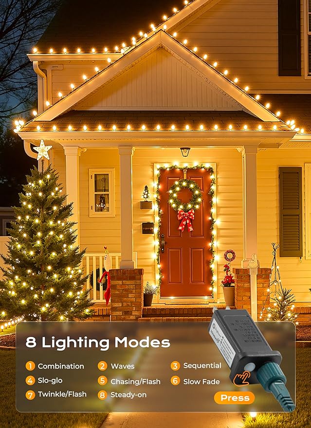 C9 Christmas Lights Outdoor, 72 FT 110 LED C9 String Lights, 8 Modes & Timer Connectable Waterproof for Christmas Tree light Indoor Outdoor Roofline Patio Outside Yard Xmas Decor, Warm White 2 Pack