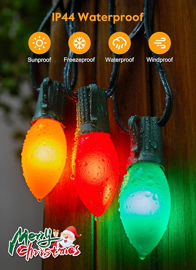 Vintage C9 LED Christmas Lights Outdoor, 200 Feet String With 100 Shatterproof Bulbs, Waterproof Connectable Tree Lights for Outside Roofline Patio Xmas Decorations, Multicolor