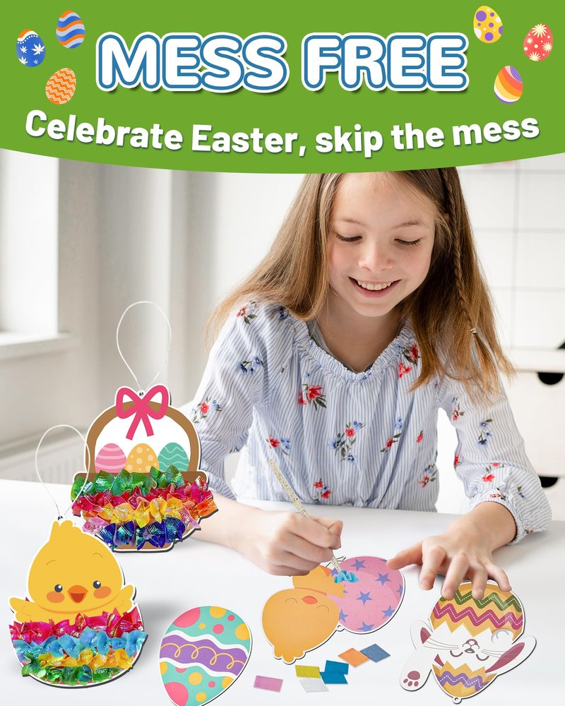 ATFUNSHOP 10 Packs Poke in Crafts Art Easter Basket Stuffers, Mess Free Kids Paper Activites, Easter Gifts for Boys and Girls 4 5 6 7 8 9 Years Old, DIY Eggs & Bunny Toys