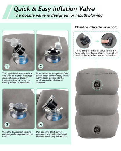 JefDiee Inflatable Foot Rest Pillow, Kids Airplane Bed, Adjustable 3 Layers Height Leg Rest Pillow, Airplane Travel Essentials Great for Office, Home, Trains, Cars