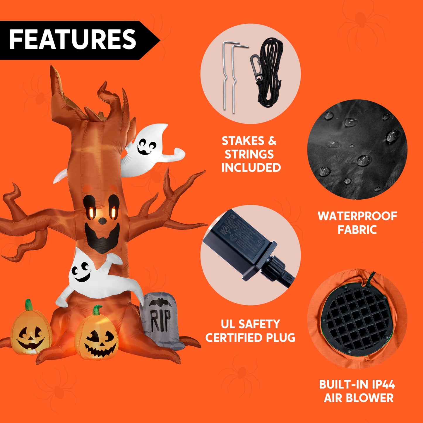 Joiedomi 8 FT Halloween Inflatable Scary Tree with Ghost Decorations, Pumpkin and Tombstone, Blow Up Inflatables with Build-in LEDs for Halloween Party Indoor, Outdoor, Yard, Garden, Lawn Decorations