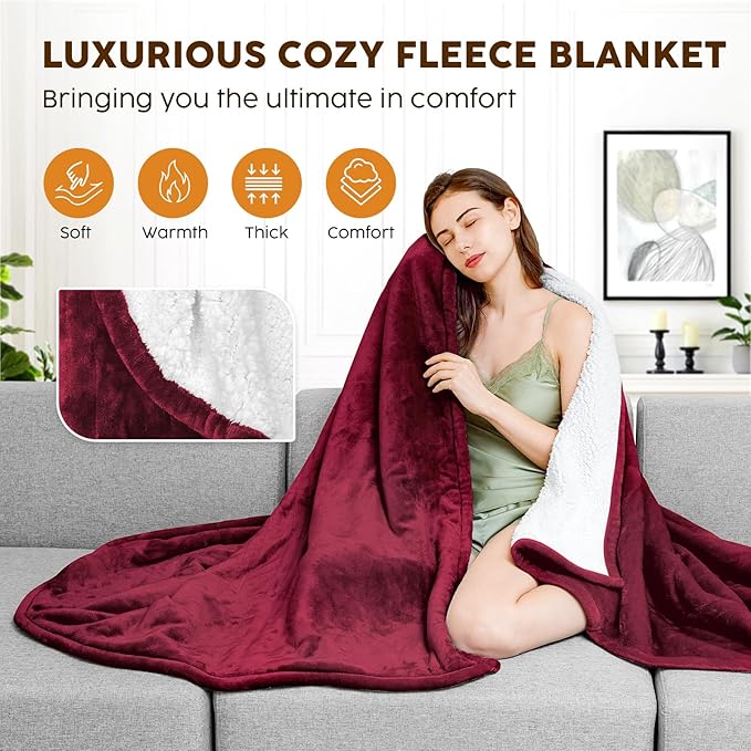HYLEORY Heated Electric Blanket Twin 62"x84" Soft Fleece & Flannel with 5 Heating Levels & 10 Hours Timer Auto Shutt Off, ETL Certified, Washable，Heated Blanket for Body-Red