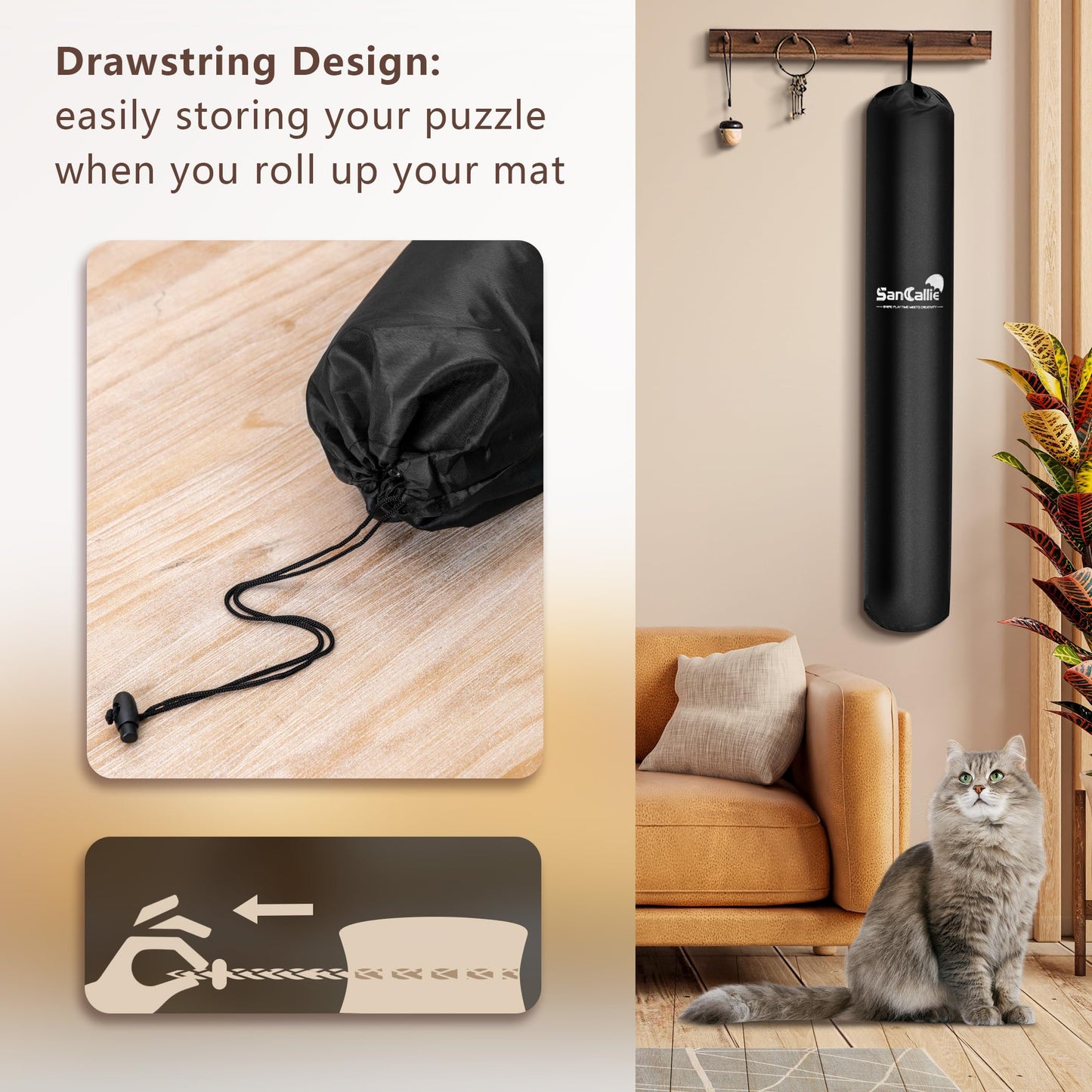 Sancallie Jigsaw Puzzle Mat Roll Up, 51"x34" Jigsaw Storage Felt Mat, Jigroll up to 2,000 Pieces, Gift Box with Drawstring Storage Bag, 3 Elastic Band, Hand Pump, Portable Puzzle mat