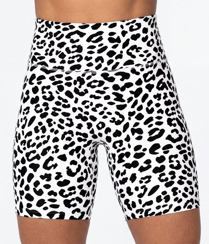 Sunzel 8" Waist Biker Shorts for Women No Front Seam Soft Yoga Workout Gym Bike Shorts Tummy Control Squat Proof Leopard White X-Large