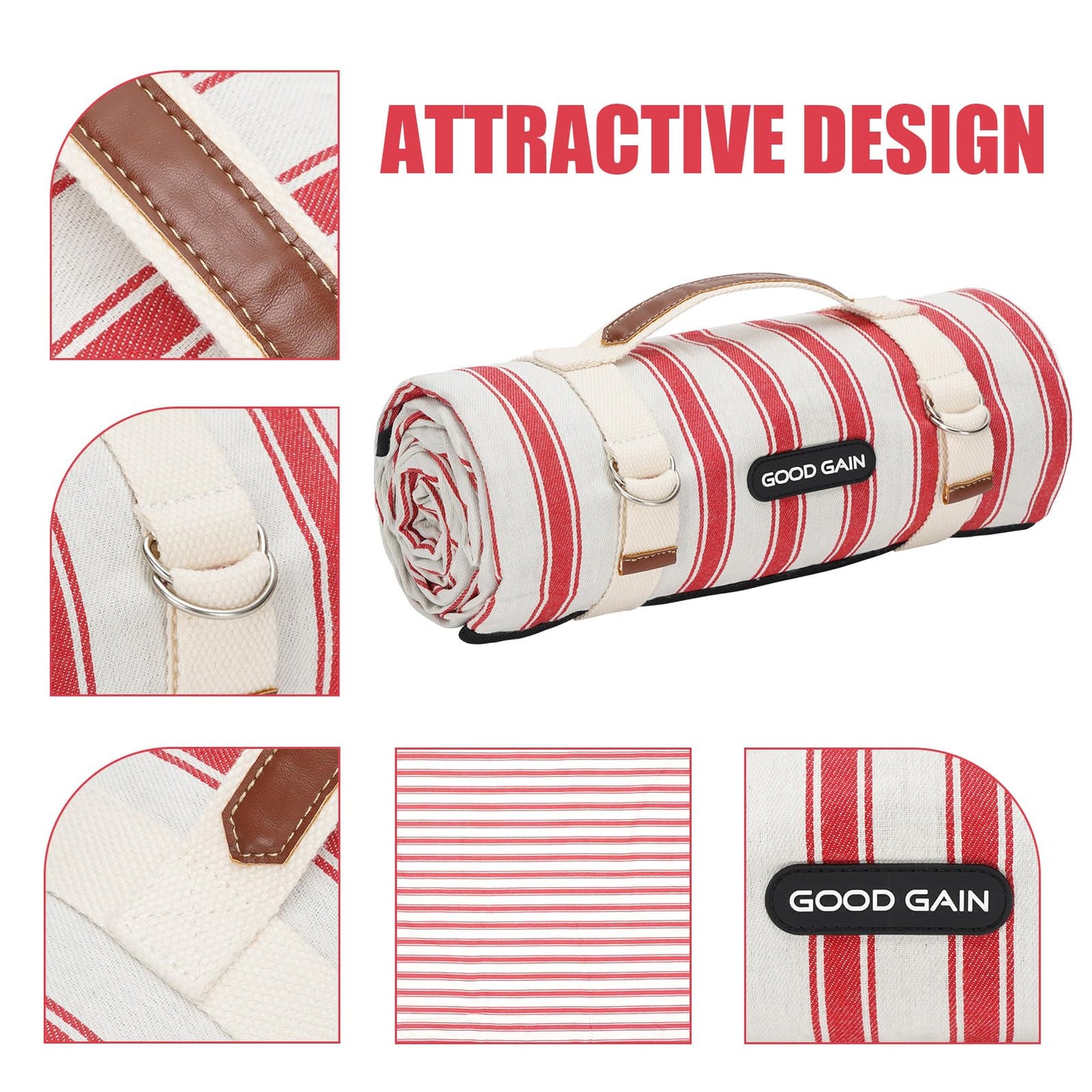 G GOOD GAIN Picnic Blankets Waterproof - Extra Large Outdoor Blanket Sand Free Foldable with Carry Strap for Beach, Camping, Park Grass, Hiking, Travel, Concerts, Indoor(Apple)