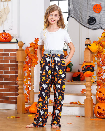 Halloween Pajama Pants Kids Pumpkin Bottoms 9-10 Years Loose Sleepwear Pyjamas For Girls Party Ugly Trouser All Hallow's Day Pajamas Size 10