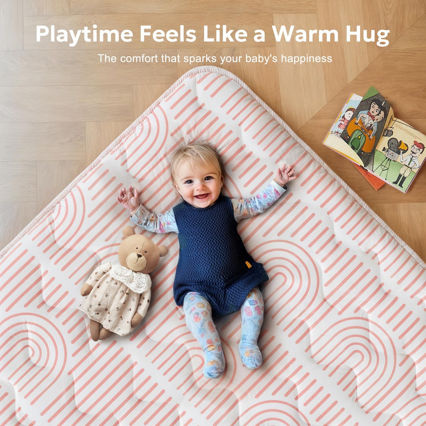 Mallify Baby Play Mat for Floor, 50"x50" Playpen Mat, 1.1" Thick Foam Playmat for Tummy Time, Non-Slip Crawling Mat for Babies and Toddlers, Infants, Pink