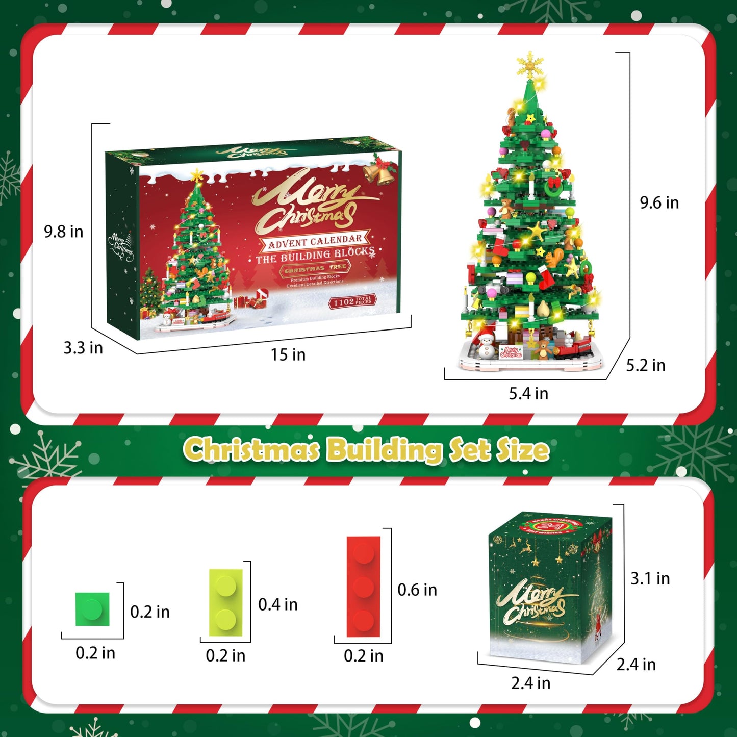 Advent Calendar 2025 Christmas Tree Building Toy Set with LED light, Christmas Countdown Calendar, 24 Days Building Block for Kids Adult Creative Gifts for Adults Teens Girls Ages 8+