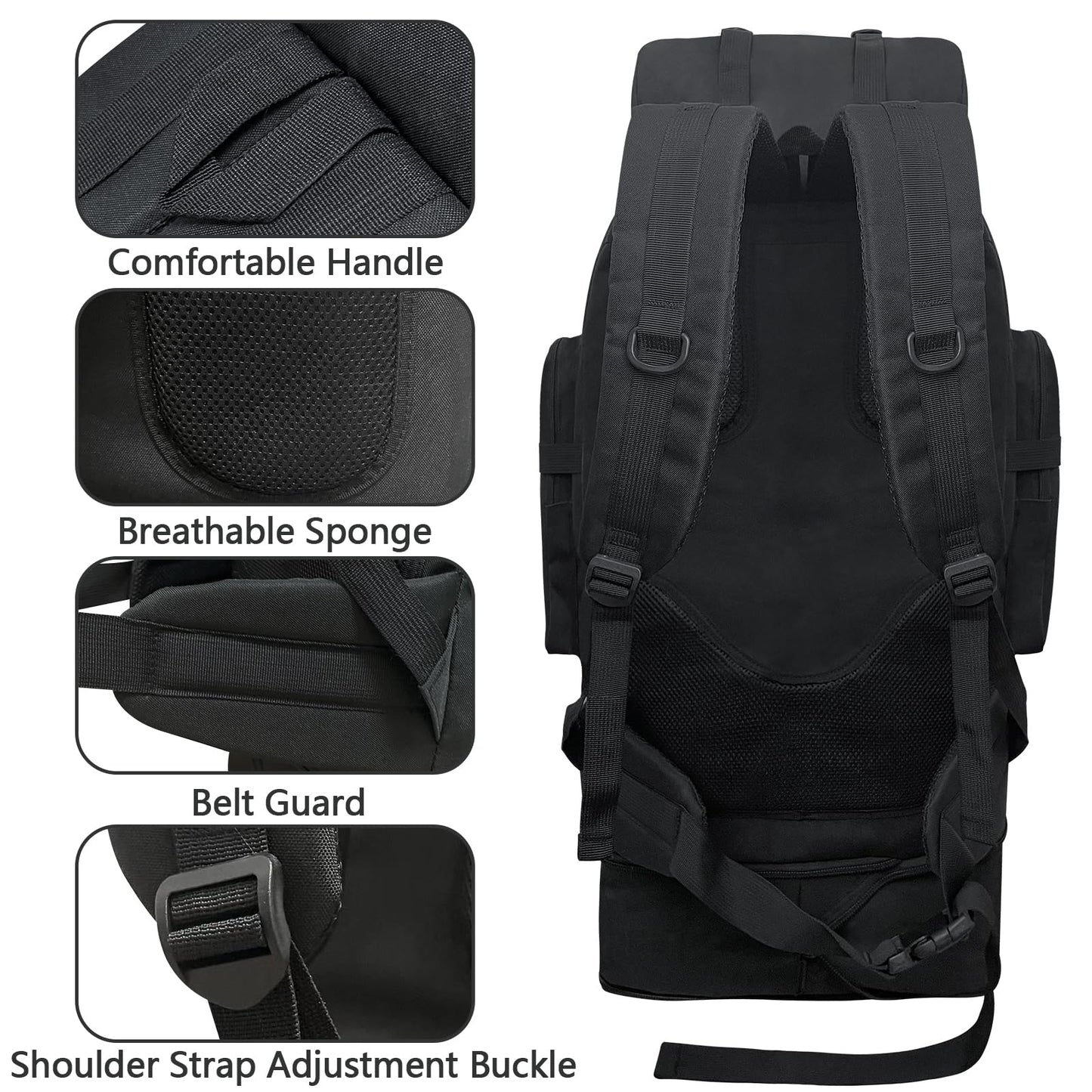 Ogetok 100L Hiking Backpack Camping Rucksack, 100 liters Large Capacity Outdoor Knapsack Travel Climbing Mountaineering Carry On Backpack Bag, Trekking Backpacking for Men Women, Black