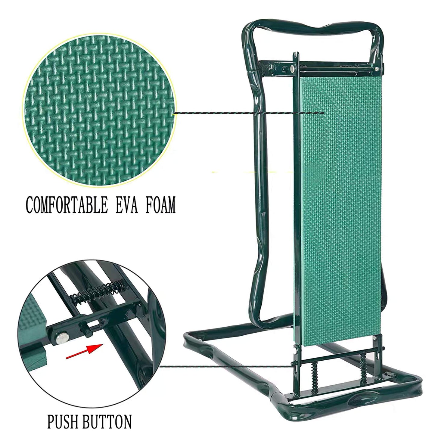 FIAMER Garden Kneeler Seat Folding Stool Work Seat Flower Planting Grass Belt Tool Bag Camping Outdoor Portable Garden Stool with 1 Bonus Tool Pouches (23.5"x19.3", Green)