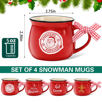 Patelai 4 Pcs Christmas Coffee Mugs Set 5 oz Mini Espresso Cups Ceramic Mugs with Handle for Coffee Bar Tiered Tray Decoration Holiday Party Gift