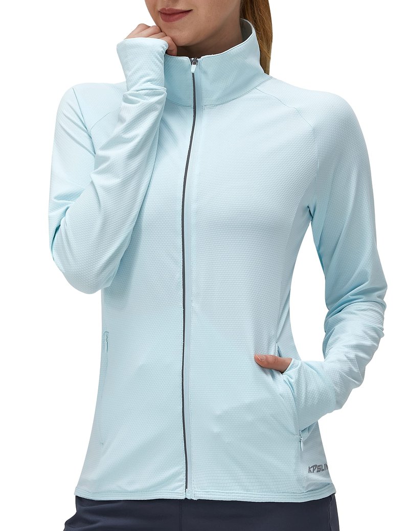 Women's UPF 50+ UV Sun Protection Clothing Long Sleeve Athletic Hiking Shirts Lightweight SPF Zip Up Outdoor Jacket (Blue,S)