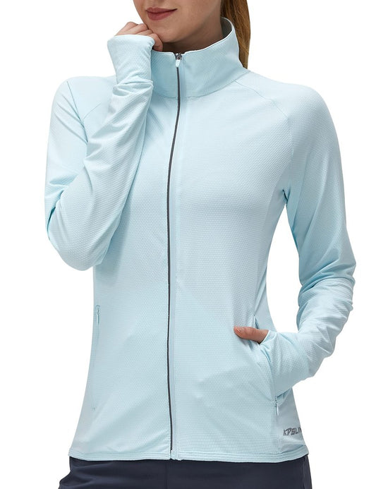 Women's UPF 50+ UV Sun Protection Clothing Long Sleeve Athletic Hiking Shirts Lightweight SPF Zip Up Outdoor Jacket (Blue,S)