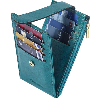 Chelmon Womens Wallet Slim RFID Blocking Bifold Multi Card Case Wallet with Zipper Pocket (Peacock Blue)