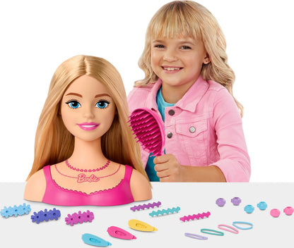 Barbie Doll Styling Head, Blond Hair with 20 Colorful Accessories, Doll Head for Hair Styling