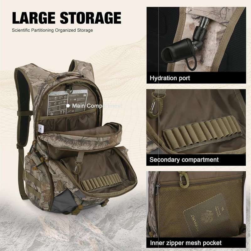 Mardingtop Camo Hunting Backpack - Large Capacity Tactical Day Pack with Rain Cover for Outdoor Adventures
