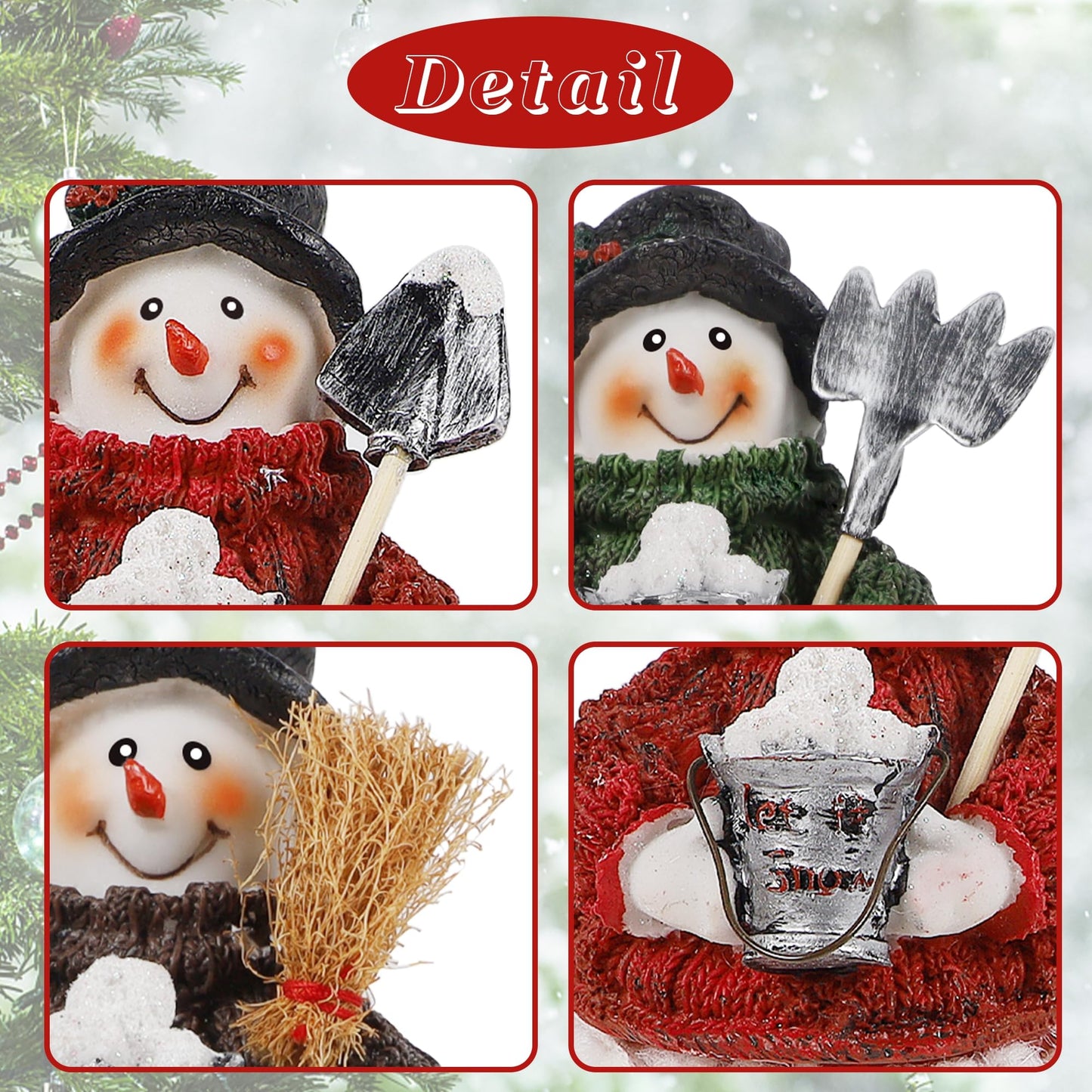 Lulu Home Christmas Snowman Decorations - 3 Pack Resin Snowman Shelf Sitters with Plush Dangling Legs for Winter Xmas Tabletop Mantel Fireplace Home Holiday Decor