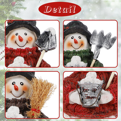 Lulu Home Christmas Snowman Decorations - 3 Pack Resin Snowman Shelf Sitters with Plush Dangling Legs for Winter Xmas Tabletop Mantel Fireplace Home Holiday Decor