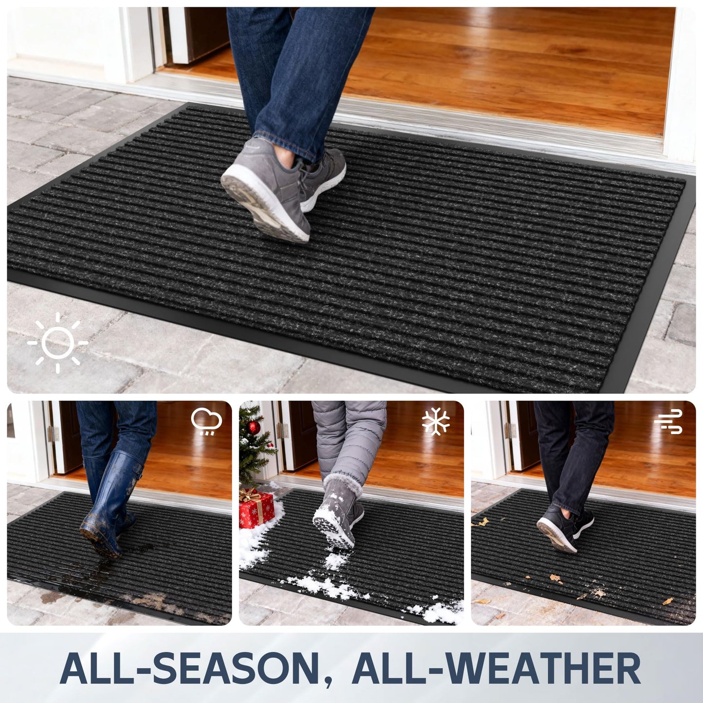 Futurwit Front Door Mat, 48" x 36" Heavy Duty Indoor Outdoor Doormat, Non-Slip Welcome Mats for Entryway, Rubber Backing Low Profile Commercial Door Mats, Black Stripe
