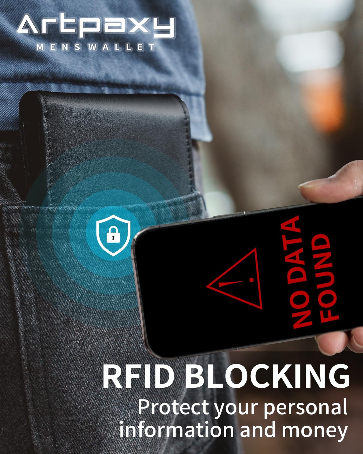 Artpaxy Mens Wallet Genuine Leather Bifold RFID Blocking Wallet for Men with 1 ID Window 13 Card Holders 2 cash pockets 1 Gift Box