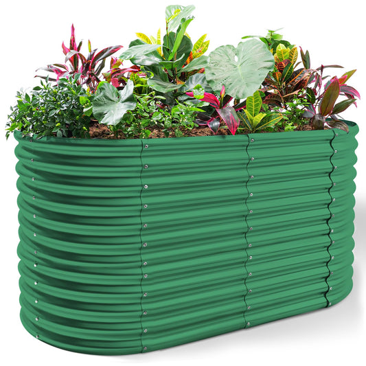 Land Guard 6x3x3ft Oval Galvanized Raised Garden Beds, Large-Capacity Metal Planter Box Outdoor, Durable Deep Raised Garden Bed 3ft Tall, Raised Beds for Gardening Vegetables, Forest Green