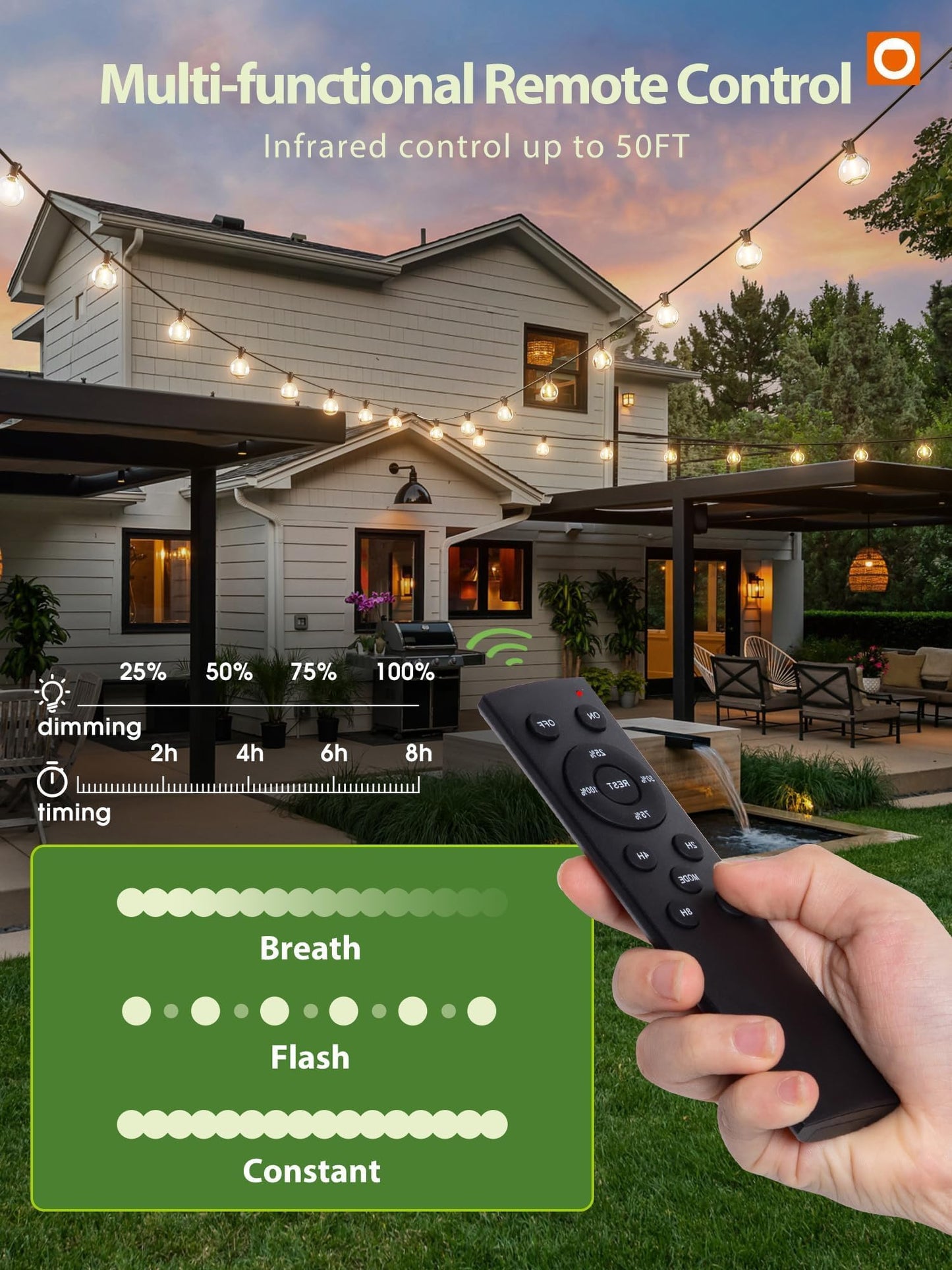 addlon 50FT Solar String Lights for Outside G50 Waterproof with USB Port Solar Patio Lights Outdoor Solar Powered LED Bulbs 3 Light Modes for Backyard Porch Garden Market Bistro Camping