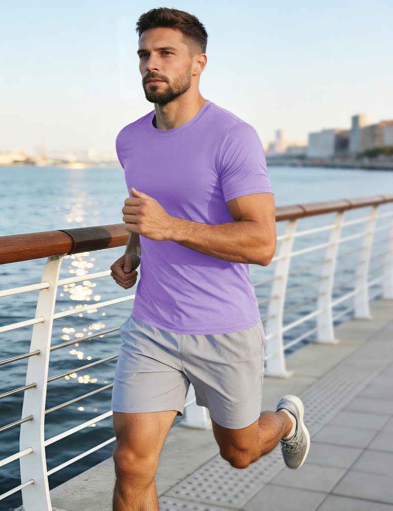 MAGCOMSEN Mens Short Sleeve Shirts SPF 50+ Lightweight T-Shirt Sun Protection Rash Guards Shirts Gym Base Layer Shirts Running Shirts Active Shirts, Light Purple, XX-Large