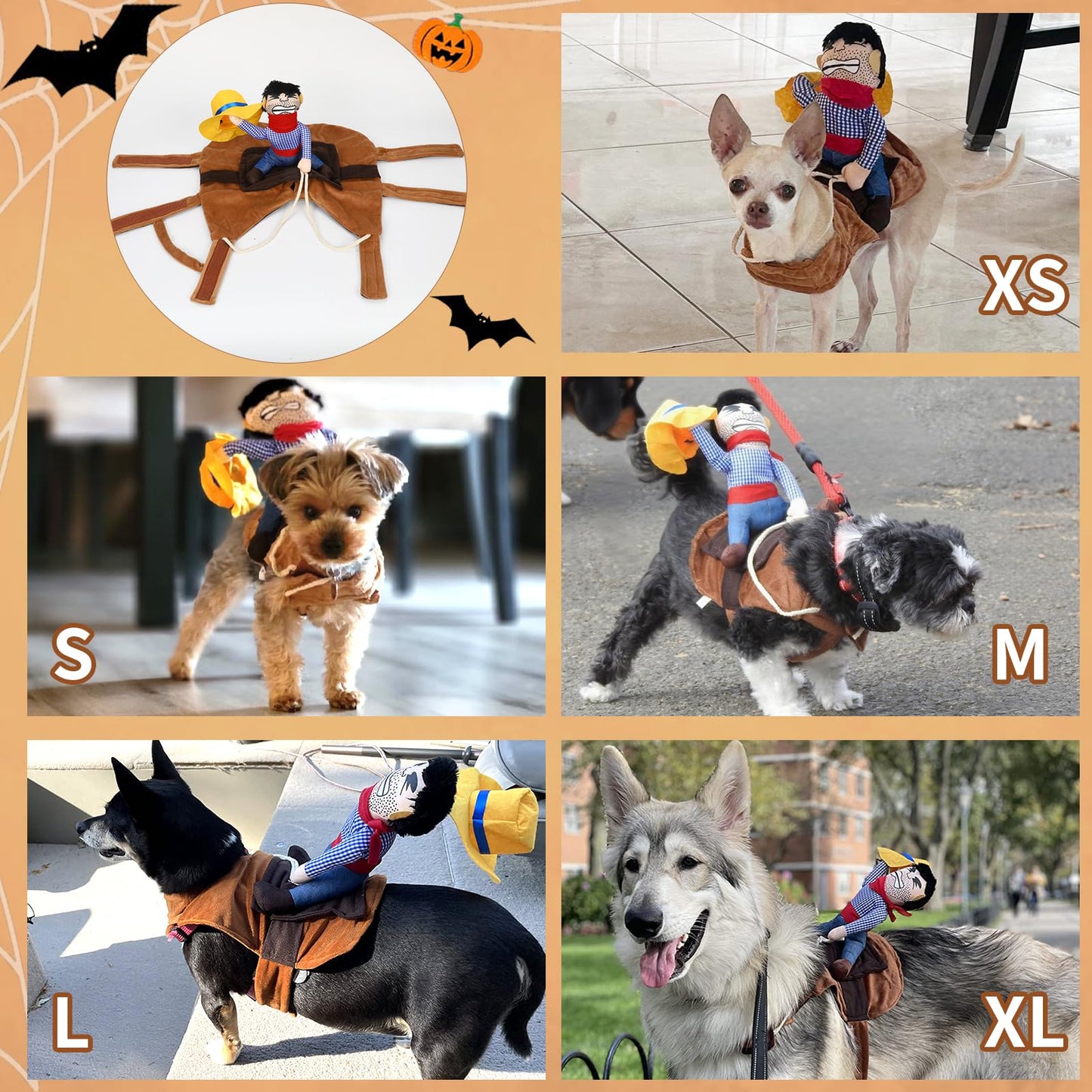 T2Y Cowboy Rider Dog Costume - Halloween Dog Costumes for Medium Dogs, Dogs Clothes Knight Style with Doll and Hat for Halloween Day, Suitable for Corgi, Pug, Frenchie, Dachshund【M】