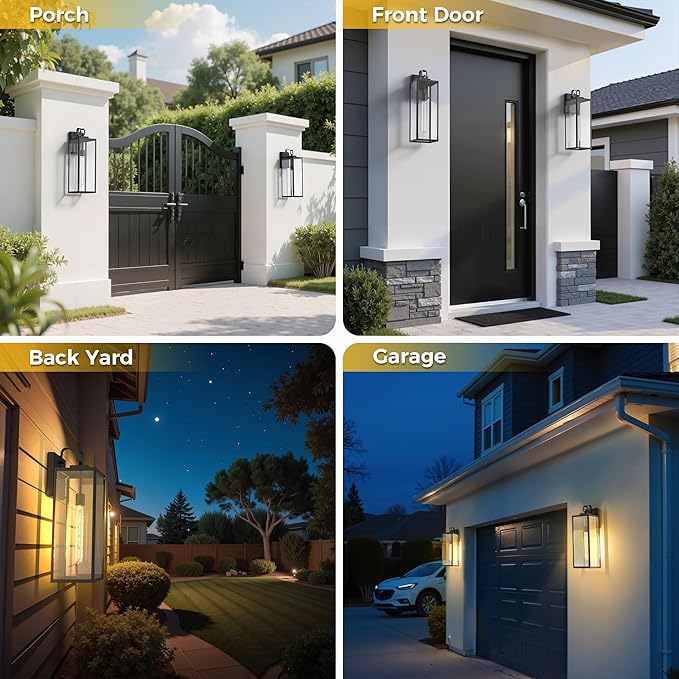 L LOHAS LED 2 Pack 20 Inch Large Size Dusk to Dawn Outdoor Light Fixture, Matte Black Waterproof Anti-Rust Porch Lights Ourdoor, Exterior Lighting Fixtures for Porch, Doorway, Garage, ETL Listed