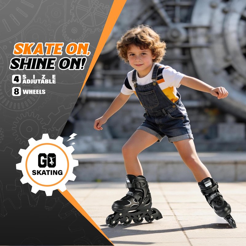 2PM SPORTS Inline Skates for Kids Girls Boys Ages 5-8 8-12 4-6 6-12 with Light Up Wheels, Adjustable Roller Skates Blades for Adults Men Women Male Beginners Youths, Black Large