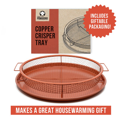 Chef Pomodoro Crisper Basket and Tray Set -2 Pieces, Large Plate for Oven with Air Fryer Option, Oil-Free Cookware Pan, Full Size Oven and Air Fryer Accessories for Any Kitchen, 12.2 inches (Copper)