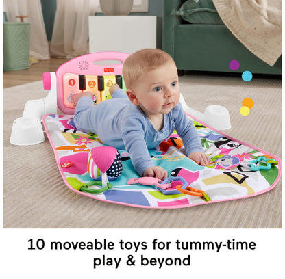 Fisher-Price Baby Activity Mat Glow and Grow Kick & Play Piano Gym, Portable Musical Toy with Smart Stages Learning, Ages 0+ Months, Pink, Queens English Version, HYH63
