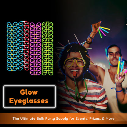 Glow Fever Glow In The Dark Glasses for Party - 50 Bendable Glow Stick Glasses with Connectors - Glow Glasses Party Pack for Concert, Halloween & Birthday Party Party Favors - Party Dragon, Mixed