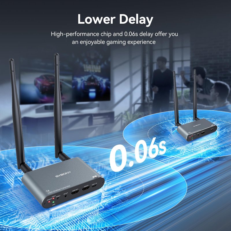 SVBONY TransAir2 Wireless HDMI Transmitter and Receiver 4K 30Hz, 5.8GHz, 1TX to 4 RXS, 1000 FT, HDMI Loop-Out, IR Extend, 0.06s Latency, 9 Channels, from PC, Laptop, STB to TV, Projector, Monitor
