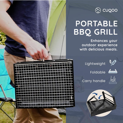 CUQOO Easy-to-use Portable BBQ Grill – Foldable Barbeque Outdoor Travel | Charcoal Barbecue Perfect for Camping, Garden, Picnic Folding Camping Stainless Steel Smoker