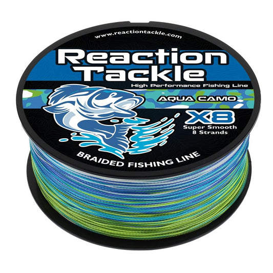 Reaction Tackle Braided Fishing Line - Pro Grade Power Performance for Saltwater or Freshwater Fish - Colored Fishing Line Braid for Extra Visibility - X8 Camo Aqua 65 Lb (150 Yards)