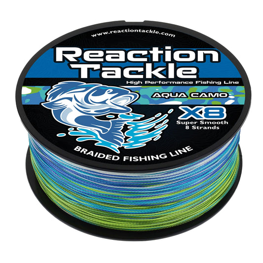 Reaction Tackle Braided Fishing Line - Pro Grade Power Performance for Saltwater or Freshwater Fish - Colored Fishing Line Braid for Extra Visibility - X8 Camo Aqua 10 Lb (500 Yards)