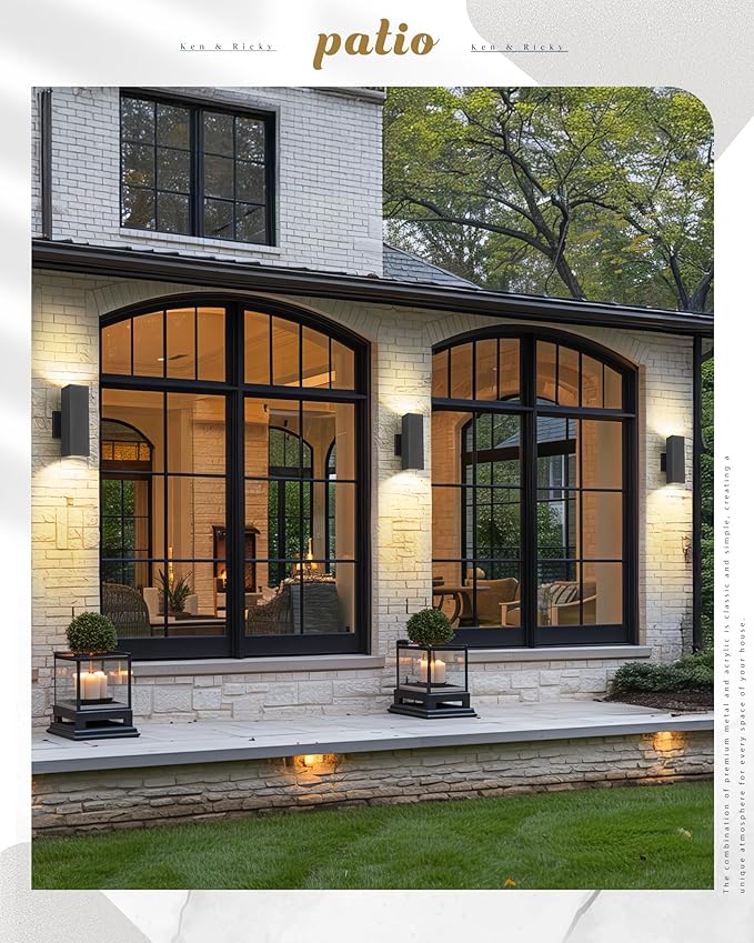 Ken & Ricky Dusk to Dawn Outdoor Lighting, Modern Exterior Wall Lights, Aluminum Waterproof, Black Up and Down Outdoor Porch Light with Glass Cover, KR3324-W-1PK-B